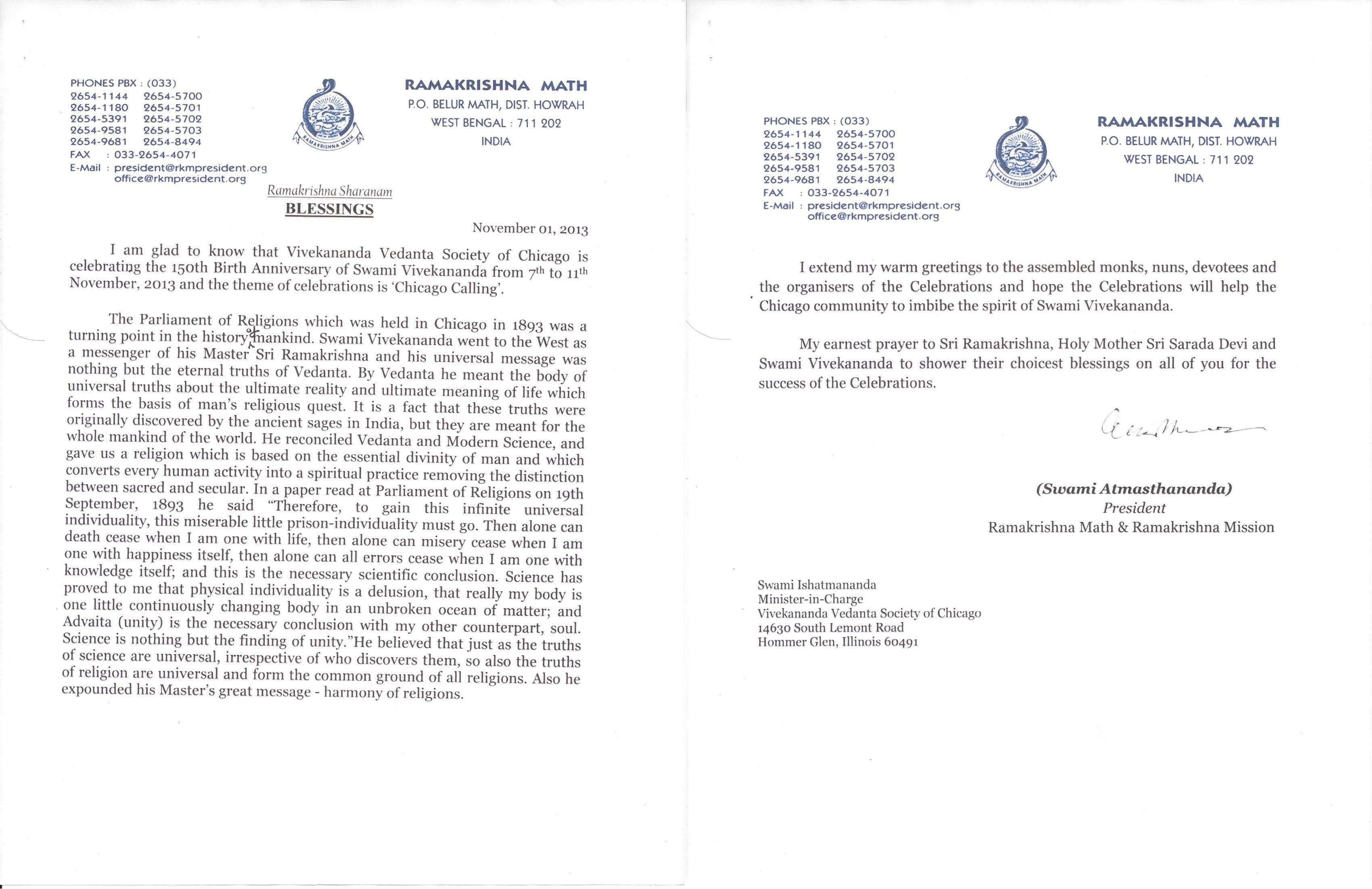 President Maharaj Letter